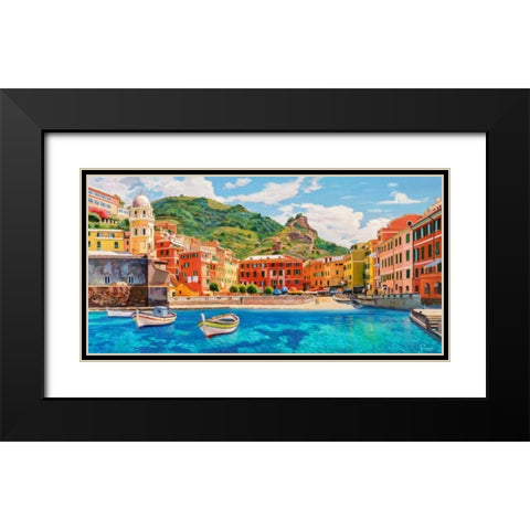 Vernazza nel sole Black Modern Wood Framed Art Print with Double Matting by Galasso, Adriano