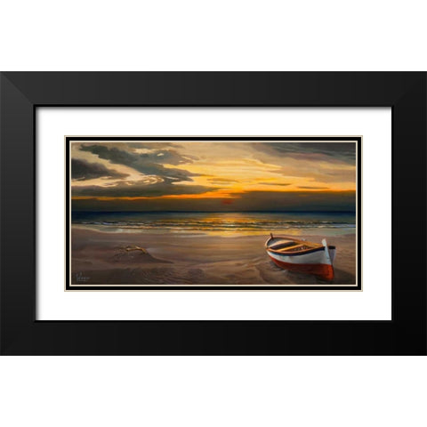 Tramonto sulla battigia Black Modern Wood Framed Art Print with Double Matting by Galasso, Adriano