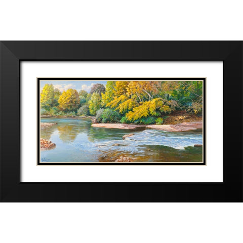 Torrente nei boschi Black Modern Wood Framed Art Print with Double Matting by Galasso, Adriano