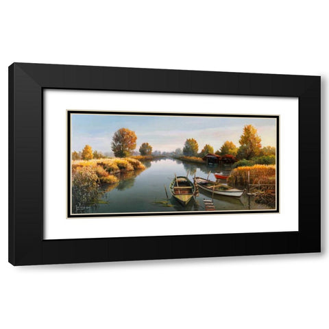 Sul fiume Black Modern Wood Framed Art Print with Double Matting by Galasso, Adriano