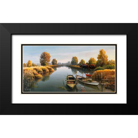 Sul fiume Black Modern Wood Framed Art Print with Double Matting by Galasso, Adriano