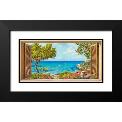 Finestra sul mare Black Modern Wood Framed Art Print with Double Matting by Del missier, Andrea