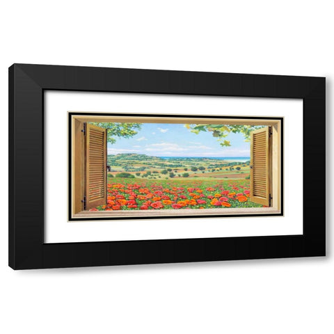 Finestra su campo di papaveri Black Modern Wood Framed Art Print with Double Matting by Del Missier, Andrea