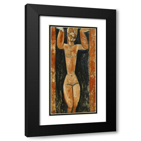 Caryatid Black Modern Wood Framed Art Print with Double Matting by Modigliani, Amedeo