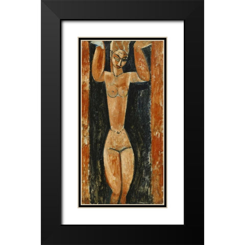 Caryatid Black Modern Wood Framed Art Print with Double Matting by Modigliani, Amedeo
