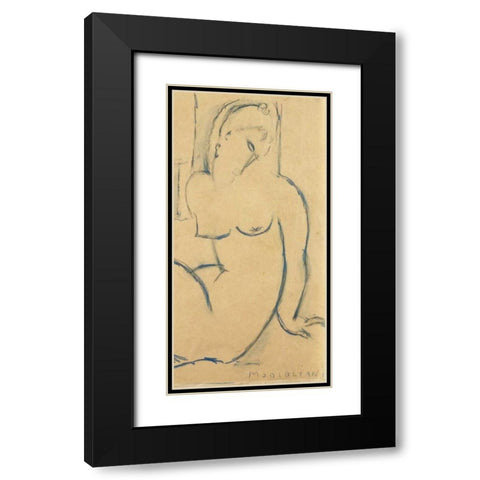 Seated Woman Black Modern Wood Framed Art Print with Double Matting by Modigliani, Amedeo