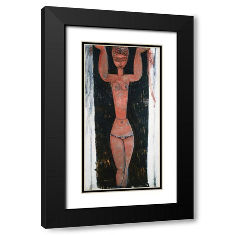 Caryatid Rouge Black Modern Wood Framed Art Print with Double Matting by Modigliani, Amedeo