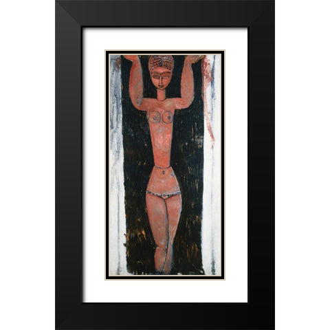 Caryatid Rouge Black Modern Wood Framed Art Print with Double Matting by Modigliani, Amedeo