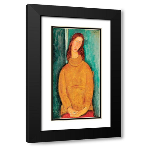 Portrait of Jeanne HeÂ´buterne Black Modern Wood Framed Art Print with Double Matting by Modigliani, Amedeo