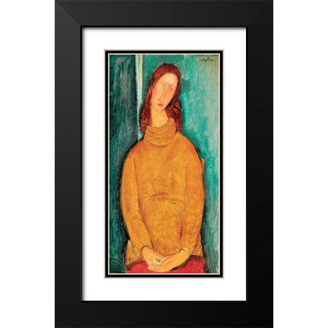 Portrait of Jeanne HeÂ´buterne Black Modern Wood Framed Art Print with Double Matting by Modigliani, Amedeo