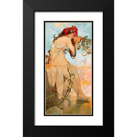 ete Black Modern Wood Framed Art Print with Double Matting by Mucha, Alphonse