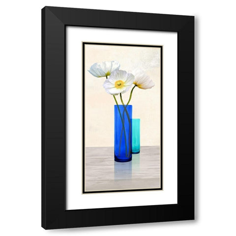 Poppies in crystal vases (Aqua II) Black Modern Wood Framed Art Print with Double Matting by Cynthia, Ann