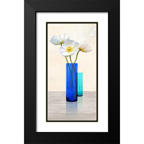 Poppies in crystal vases (Aqua II) Black Modern Wood Framed Art Print with Double Matting by Cynthia, Ann