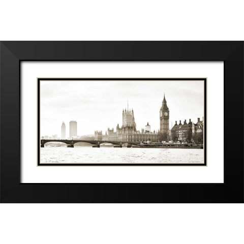 View of the Houses of Parliament and Westminster Bridge London Black Modern Wood Framed Art Print with Double Matting by Helena, Frank