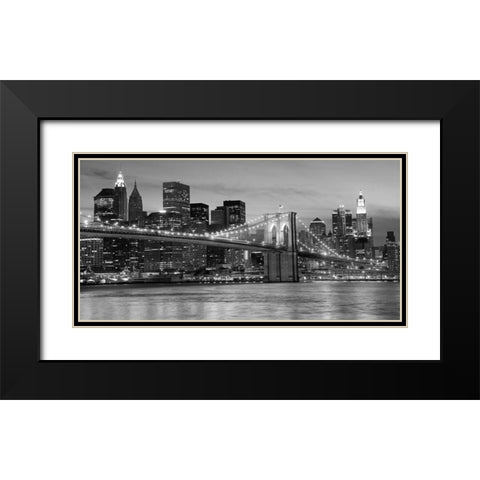 Brooklyn Bridge at Night Black Modern Wood Framed Art Print with Double Matting by Anonymous