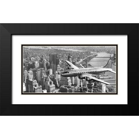 Flying over Manhattan, NYC Black Modern Wood Framed Art Print with Double Matting by Anonymous