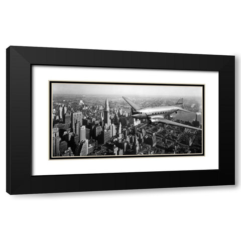DC-4 over Manhattan, NYC Black Modern Wood Framed Art Print with Double Matting by Anonymous