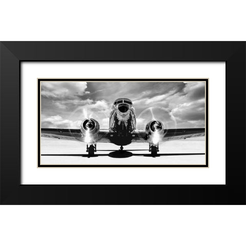 Airplaine taking off Black Modern Wood Framed Art Print with Double Matting by Gasoline Images