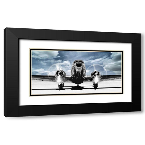 Airplaine taking off in a blue sky Black Modern Wood Framed Art Print with Double Matting by Gasoline Images