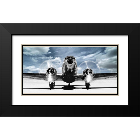 Airplaine taking off in a blue sky Black Modern Wood Framed Art Print with Double Matting by Gasoline Images