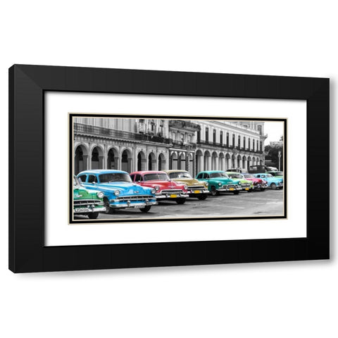 Cars parked in line, Havana, Cuba Black Modern Wood Framed Art Print with Double Matting by Pangea Images