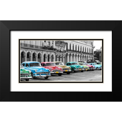 Cars parked in line, Havana, Cuba Black Modern Wood Framed Art Print with Double Matting by Pangea Images