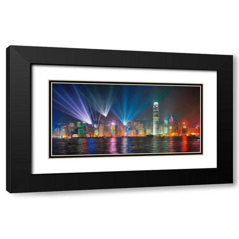Symphony of lights, Hong Kong Black Modern Wood Framed Art Print with Double Matting by Anonymous