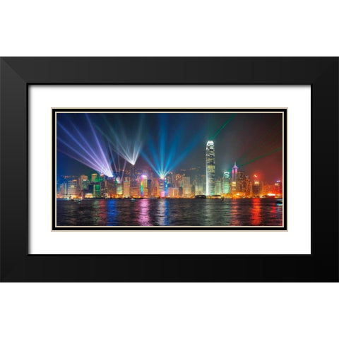 Symphony of lights, Hong Kong Black Modern Wood Framed Art Print with Double Matting by Anonymous