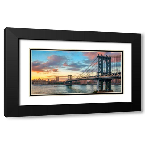 Manhattan Bridge at sunset, NYC Black Modern Wood Framed Art Print with Double Matting by Anonymous