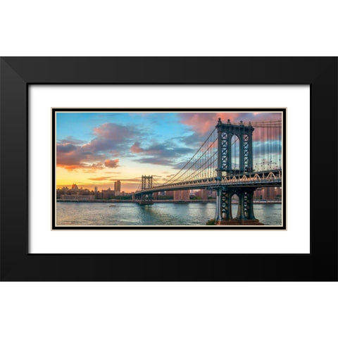 Manhattan Bridge at sunset, NYC Black Modern Wood Framed Art Print with Double Matting by Anonymous