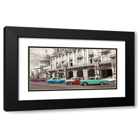 Vintage American cars in Havana, Cuba Black Modern Wood Framed Art Print with Double Matting by Anonymous