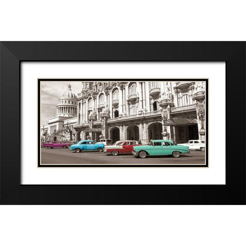 Vintage American cars in Havana, Cuba Black Modern Wood Framed Art Print with Double Matting by Anonymous