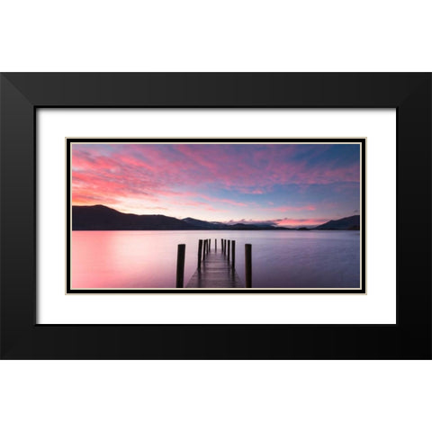 Twilight on lake, UK Black Modern Wood Framed Art Print with Double Matting by Anonymous