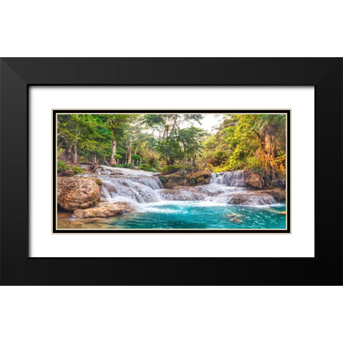 Kuang Si Falls, Luang Prabang, Laos Black Modern Wood Framed Art Print with Double Matting by Pangea Images