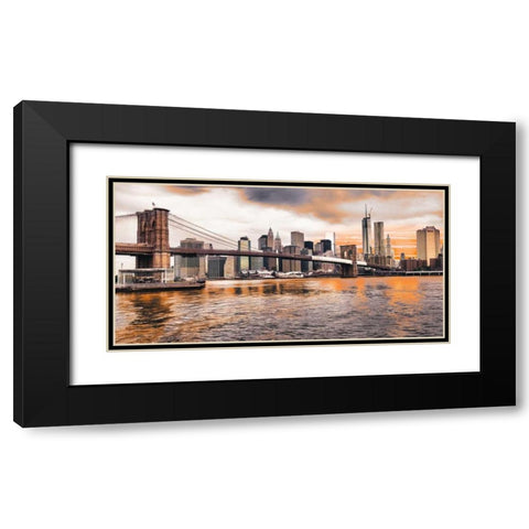 Brooklyn Bridge and Lower Manhattan at sunset, NYC Black Modern Wood Framed Art Print with Double Matting by Pangea Images