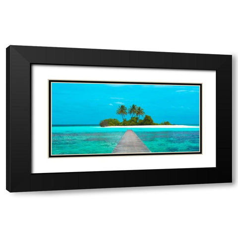 Jetty and Maldivian island Black Modern Wood Framed Art Print with Double Matting by Pangea Images