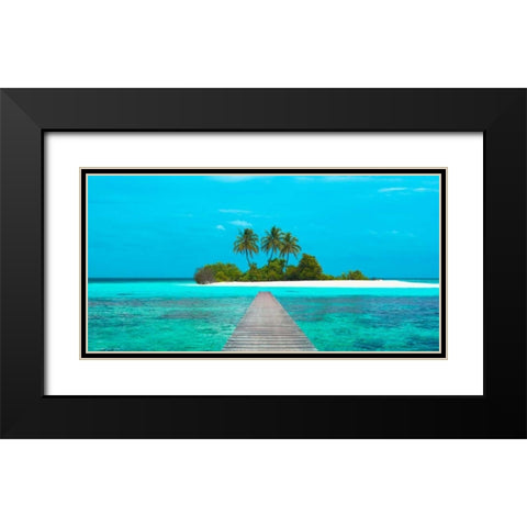 Jetty and Maldivian island Black Modern Wood Framed Art Print with Double Matting by Pangea Images
