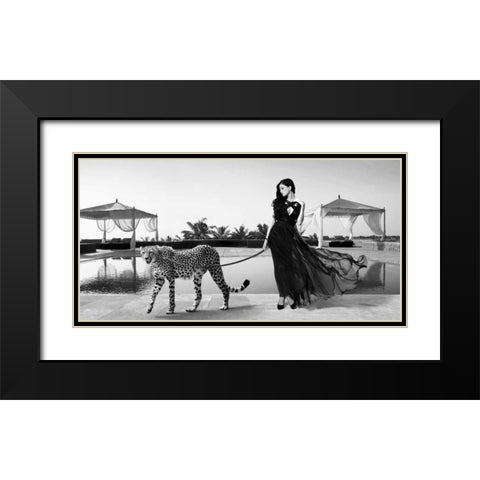 Woman with Cheetah Black Modern Wood Framed Art Print with Double Matting by Lauren, Julian