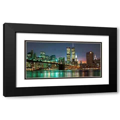 The Brooklyn Bridge and Twin Towers at Night Black Modern Wood Framed Art Print with Double Matting by Mancini, Barry