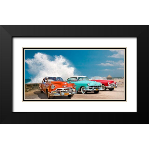 Cars in Avenida de Maceo- Havana- Cuba Black Modern Wood Framed Art Print with Double Matting by Pangea Images