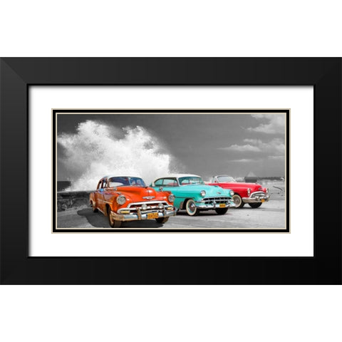 Cars in Avenida de Maceo- Havana- Cuba Black Modern Wood Framed Art Print with Double Matting by Pangea Images