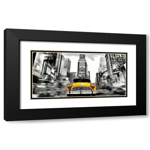 Vintage Taxi in Times Square, NYC Black Modern Wood Framed Art Print with Double Matting by Lauren