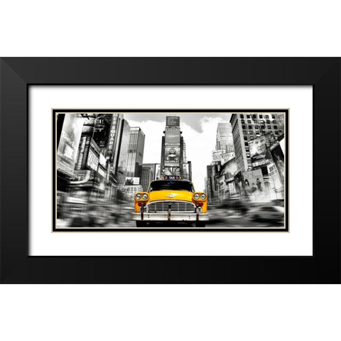 Vintage Taxi in Times Square, NYC Black Modern Wood Framed Art Print with Double Matting by Lauren