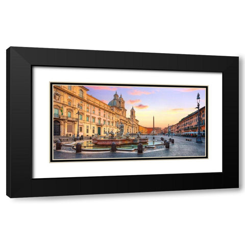 Piazza Navona, Roma Black Modern Wood Framed Art Print with Double Matting by Anonymous