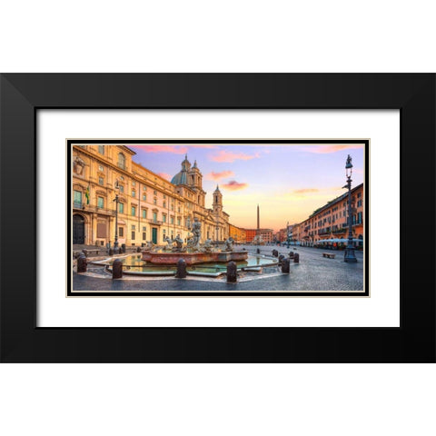 Piazza Navona, Roma Black Modern Wood Framed Art Print with Double Matting by Anonymous