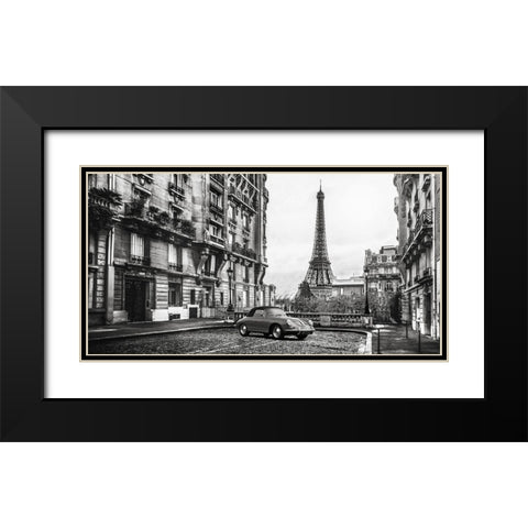 Roadster in Paris Black Modern Wood Framed Art Print with Double Matting by Gasoline Images