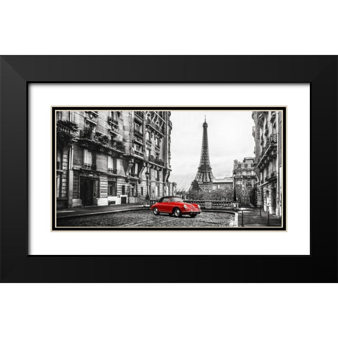 Roadster in Paris (Rouge) Black Modern Wood Framed Art Print with Double Matting by Gasoline Images
