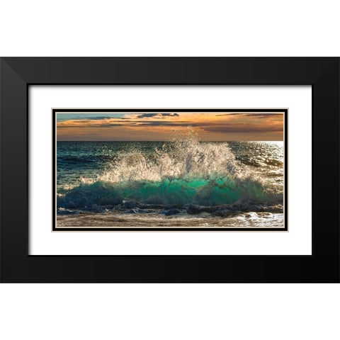 Wave crashing on the beach, Kauai Island, Hawaii (detail) Black Modern Wood Framed Art Print with Double Matting by Pangea Images