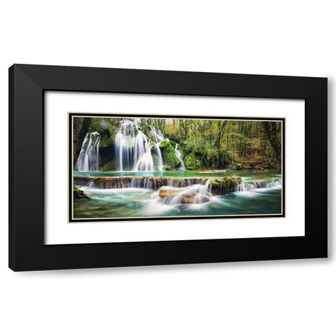 Waterfall in a forest Black Modern Wood Framed Art Print with Double Matting by Pangea Images