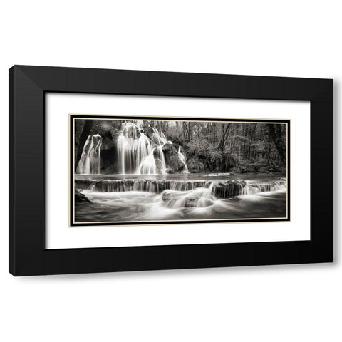 Waterfall in a forest (BW) Black Modern Wood Framed Art Print with Double Matting by Pangea Images